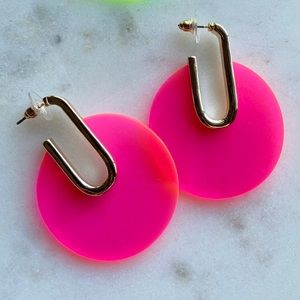 Neon Pink Translucent Circle Earrings